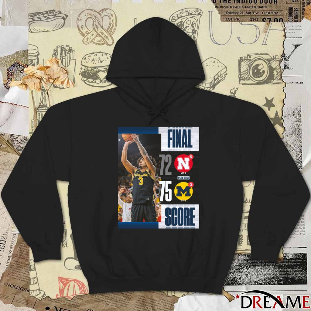 Michigan Wolverines Vs Nebraska Cornhuskers Final Score 74 – 72 FOX College Hoops Poster t-shirt