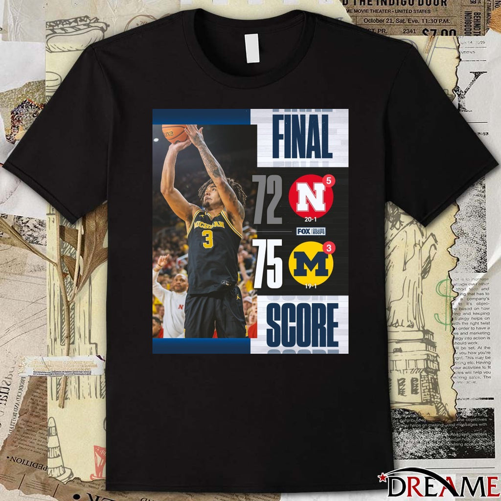 Michigan Wolverines Vs Nebraska Cornhuskers Final Score 74 – 72 FOX College Hoops Poster t-shirt