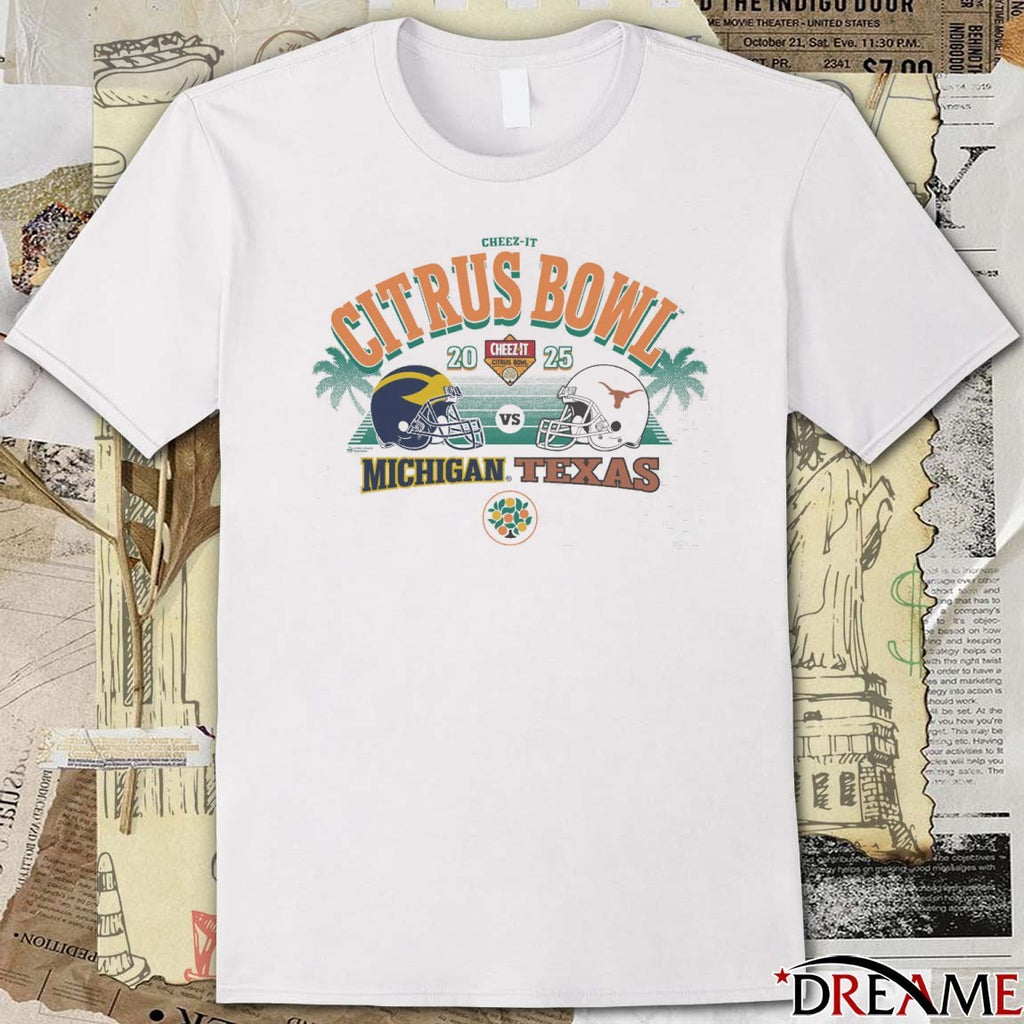 Michigan Wolverines Vs Texas Longhorns 2025 Cheez-It Citrus Bowl 2-Team Helmet t-shirt