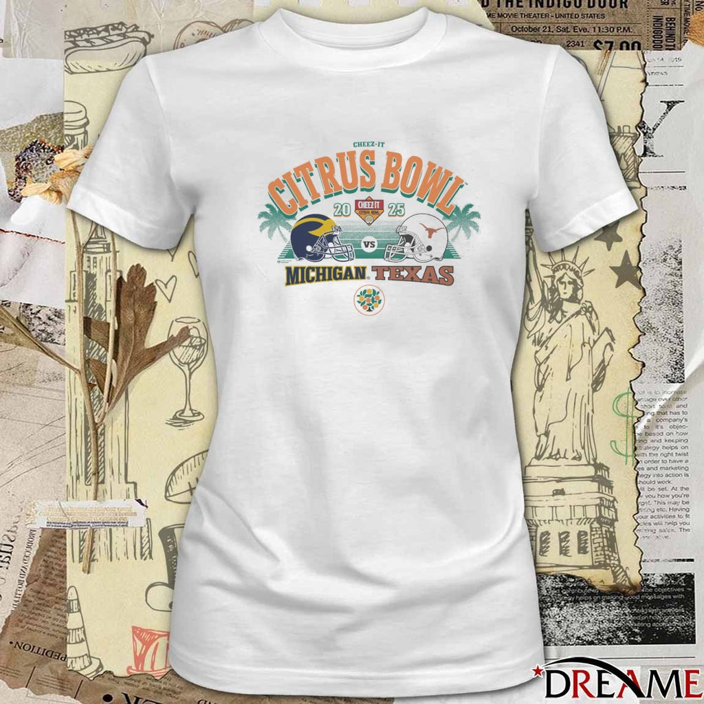 Michigan Wolverines Vs Texas Longhorns 2025 Cheez-It Citrus Bowl 2-Team Helmet t-shirt