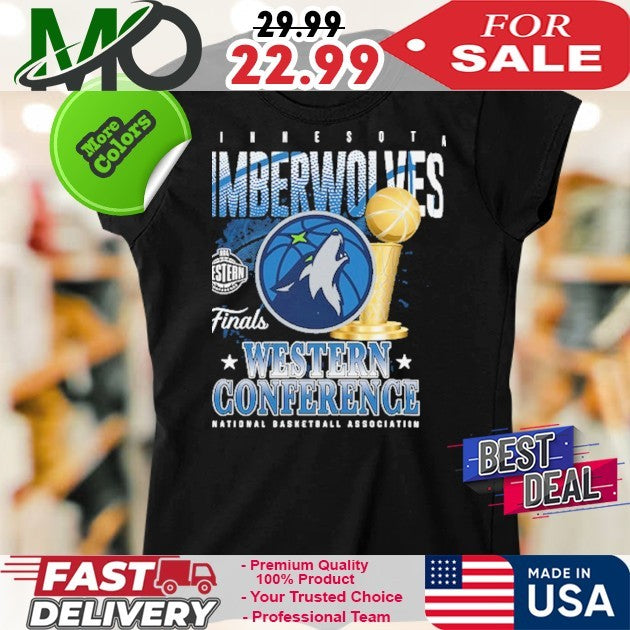 Minnesota Timberwolves 2025 Western Conference Finals Black Graphic Logo Trophy T-Shirt