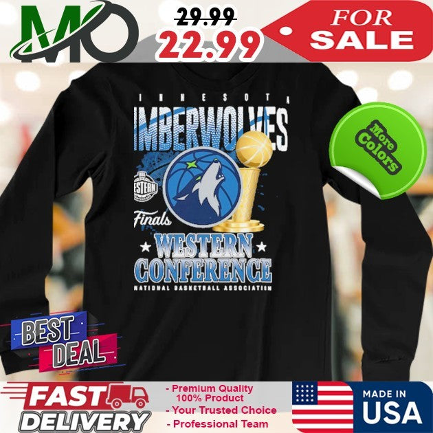 Minnesota Timberwolves 2025 Western Conference Finals Black Graphic Logo Trophy T-Shirt