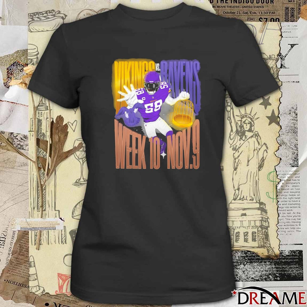 Minnesota Vikings vs Baltimore Ravens Week 10 Nov 9 Battle of the Purples on Sunday t-shirt