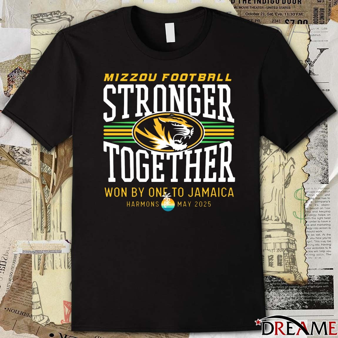 Mizzou Football Stronger Together Won By One To Jamaica Harmons May 2025 t-shirt