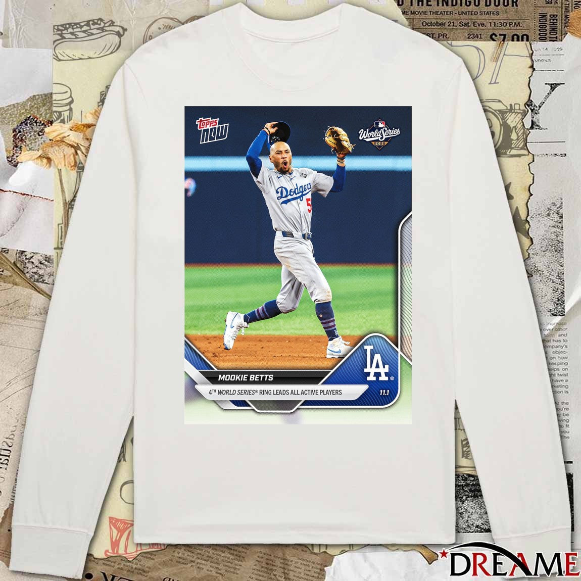 Mookie Betts 2025 MLB Topps Los Angeles Dodgers 4th World Series Ring Leads All Active Players Card t-shirt
