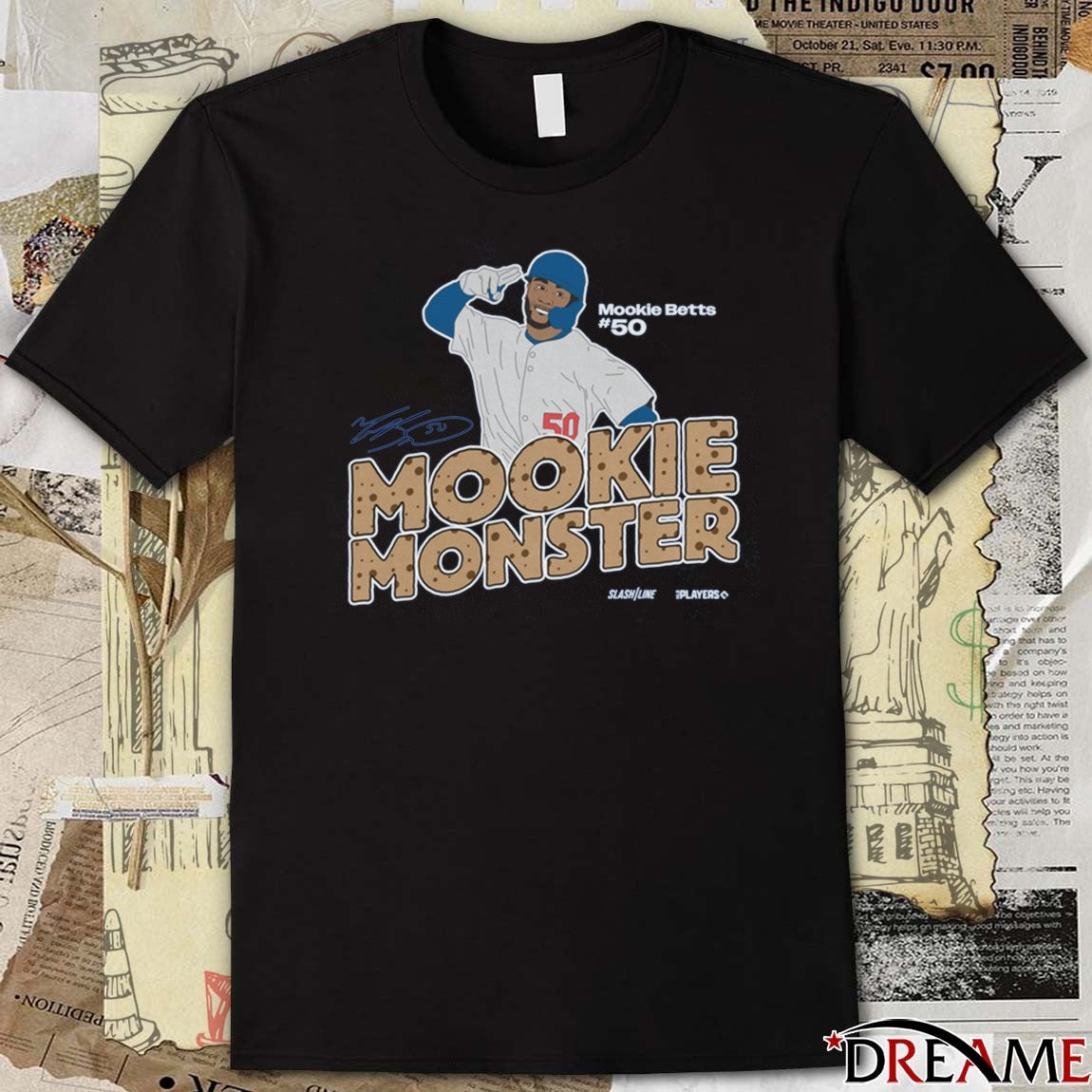 Mookie Monster Mookie Betts Los Angeles Dodgers MLB Slash Line Signature Painting t-shirt