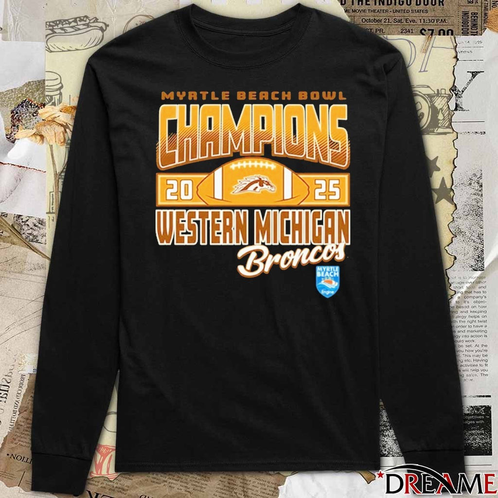 Myrtle Beach Bowl Champions 2025 Western Michigan Broncos Football Logos t-shirt