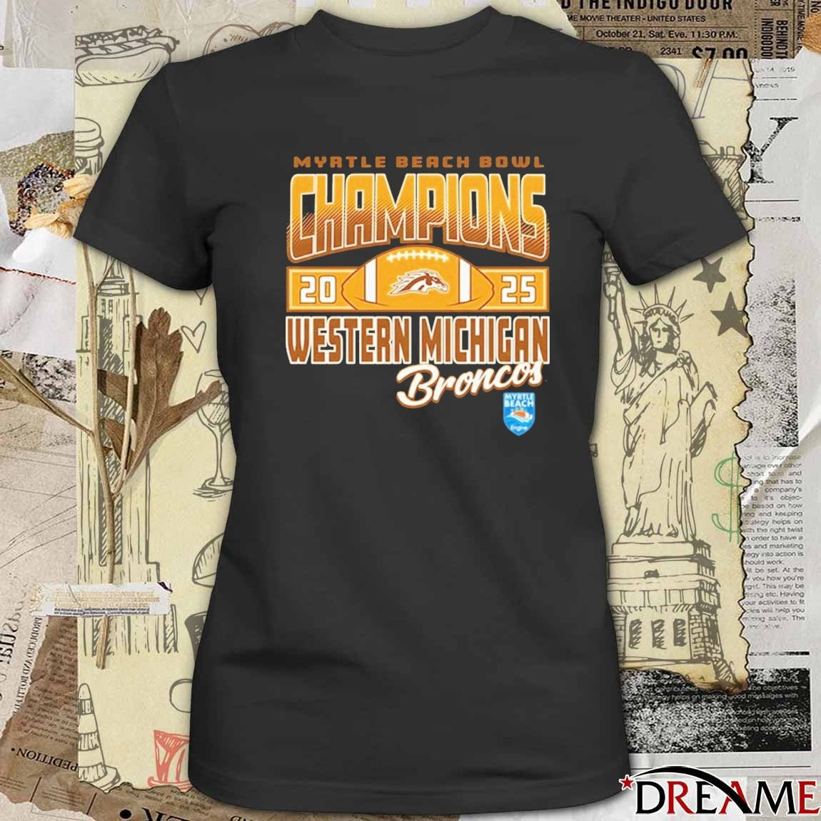 Myrtle Beach Bowl Champions 2025 Western Michigan Broncos Football Logos t-shirt