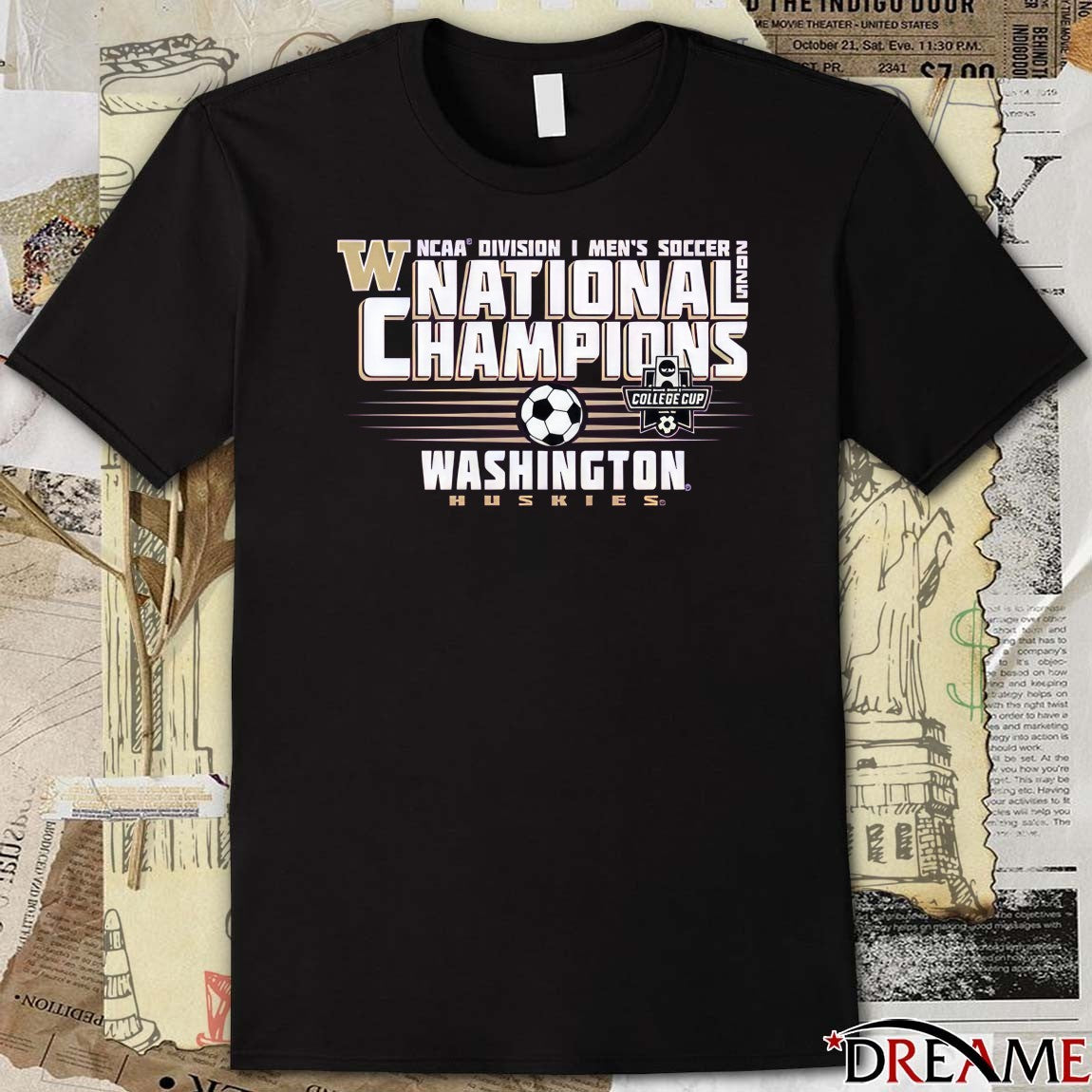 NCAA Division I Men’s Soccer 2025 National Champions Washington Huskies Logos t-shirt