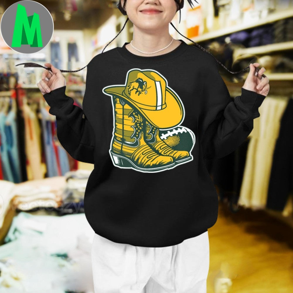 NDSU Bison Football Cowboy Hat & Boots Green T-Shirt