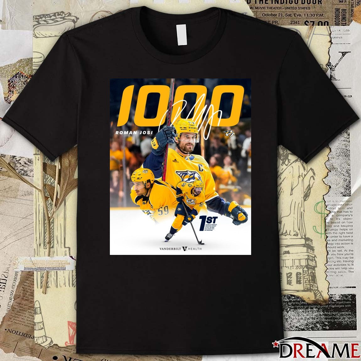 Nashville Predators Roman Josi 1000 Games Signature Poster t-shirt