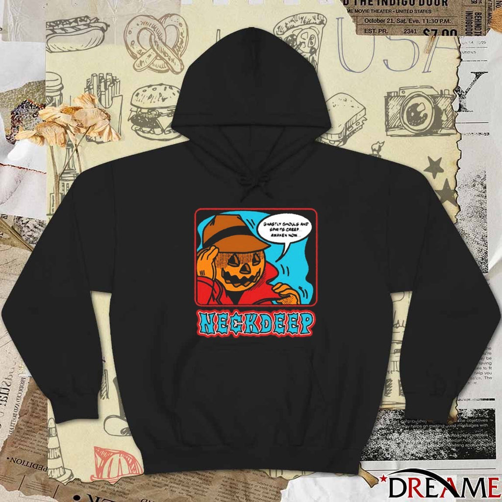 Neck Deep Pumpkin Guy Ghastly Should And Starts Creep Awaken Now Halloween 2025 t-shirt