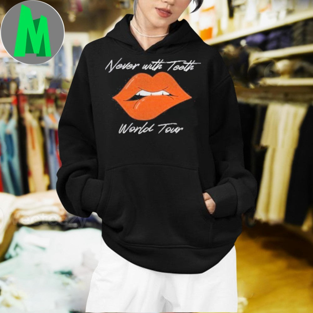 Never With Teeth World Tour Lips Fang Graphic Fan T-Shirt