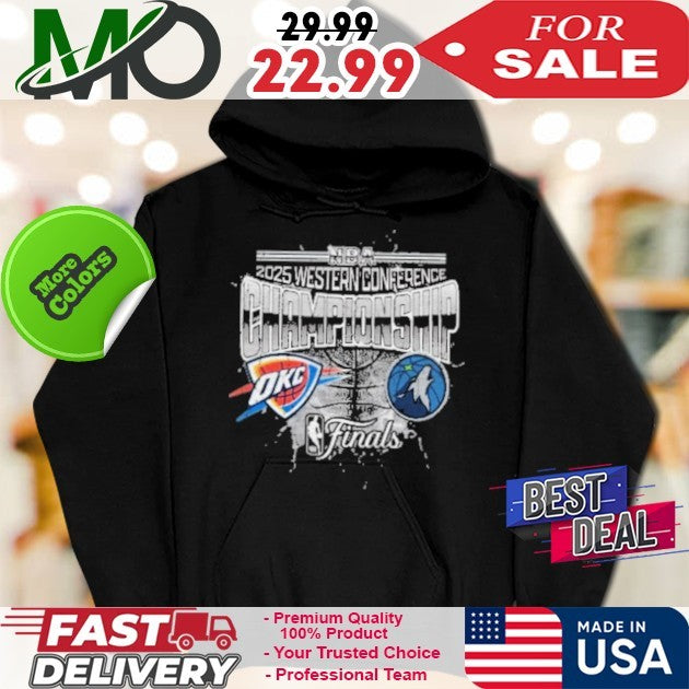 New Era Oklahoma City Thunder Black 2025 Conference Finals Matchup vs Timberwolves Shirt