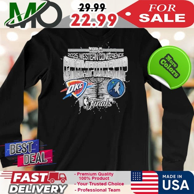 New Era Oklahoma City Thunder Black 2025 Conference Finals Matchup vs Timberwolves Shirt