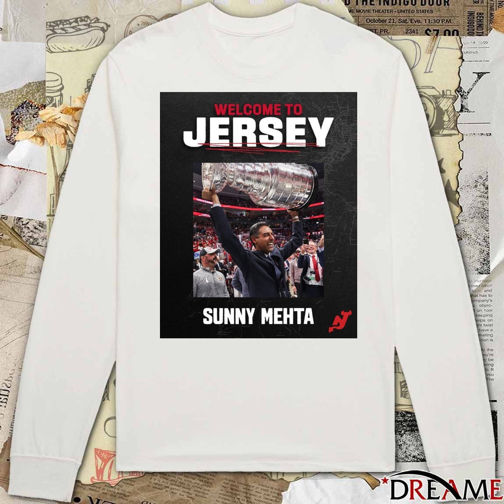 New Jersey Devils Welcome To Jersey Sunny Mehta 2026 Poster t-shirt