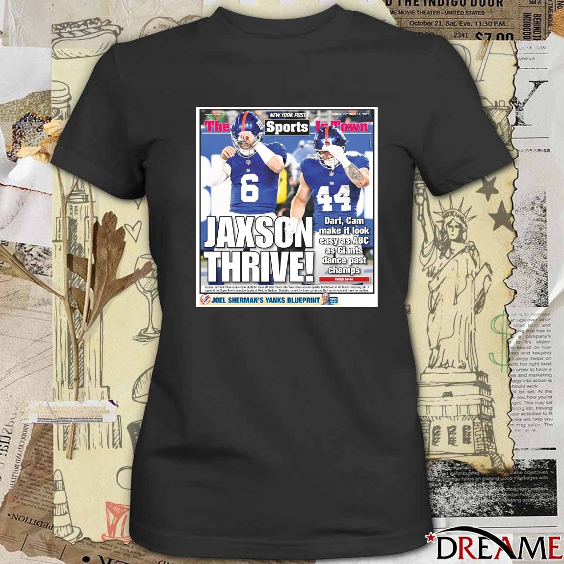 New York Post Sports Jaxson Thive Dart, Cam make it look easy as ABC as Giants dance past champs t-shirt