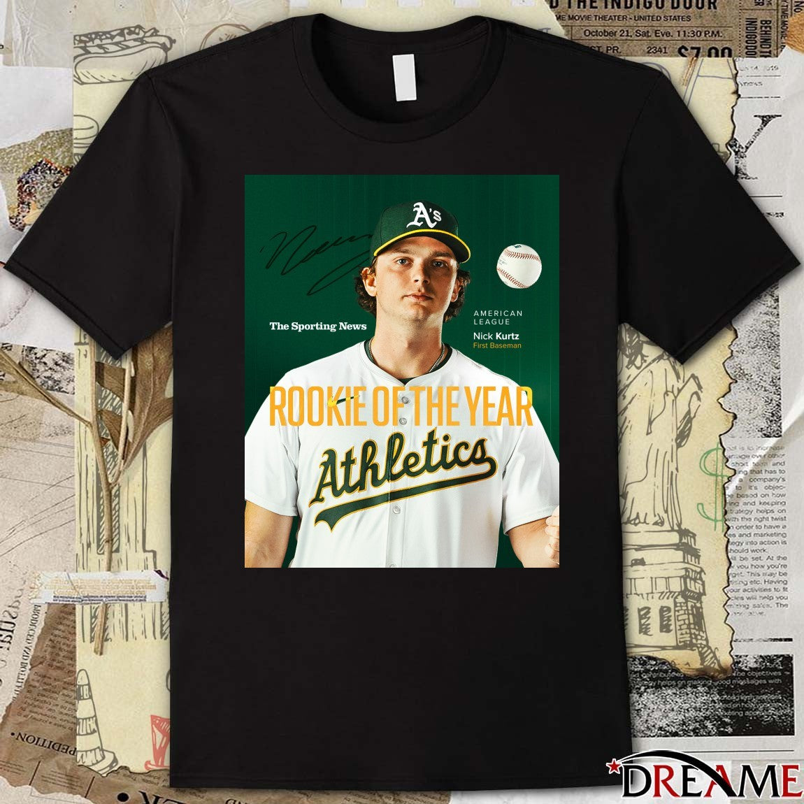 Nick Kurtz Athletics 2025 Sporting News AL Rookie of the Year Signature Poster t-shirt