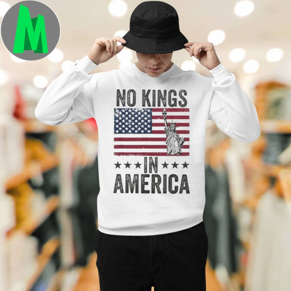 No Kings In America Flag Protest Save Democracy Men’s Premium Shirt