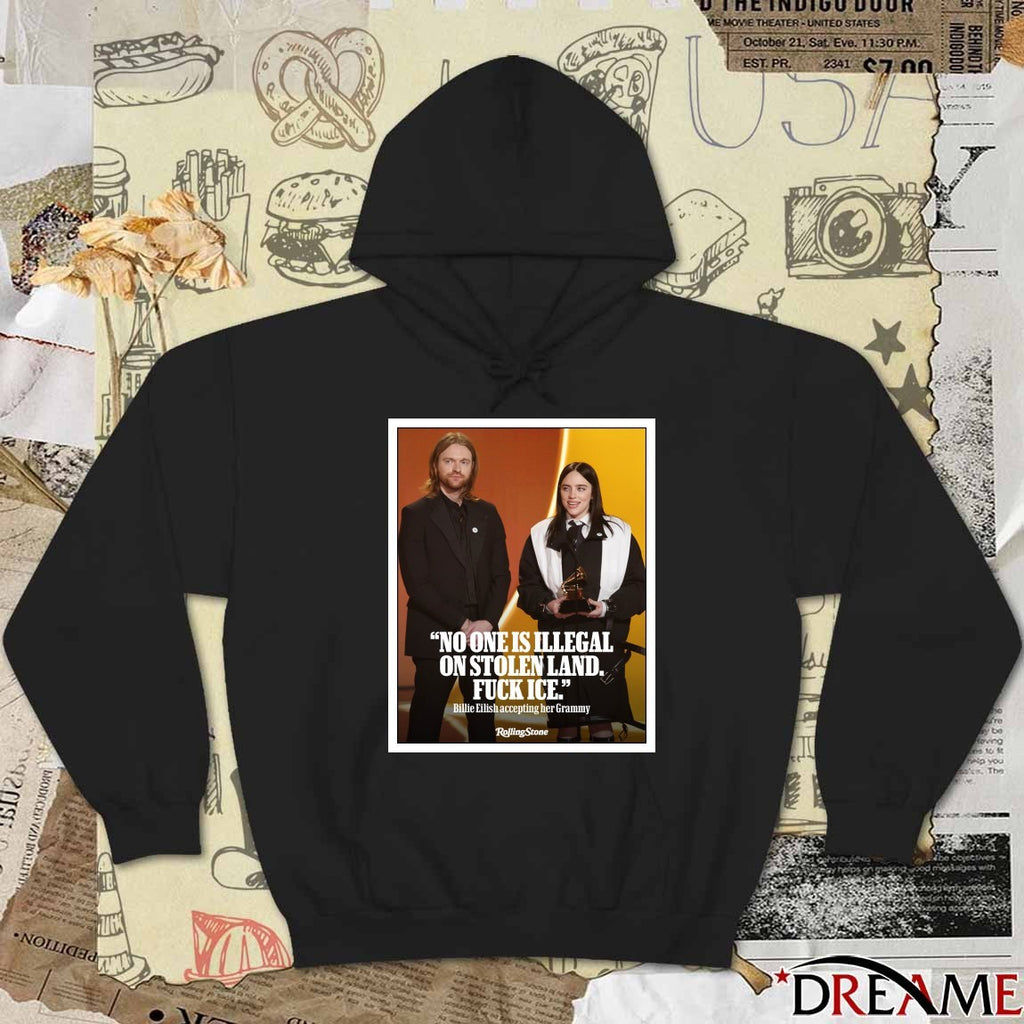 No One Is Illegal On Stolen Land Fuck ICE Billie Eilish Accepting Her Grammys Poster t-shirt