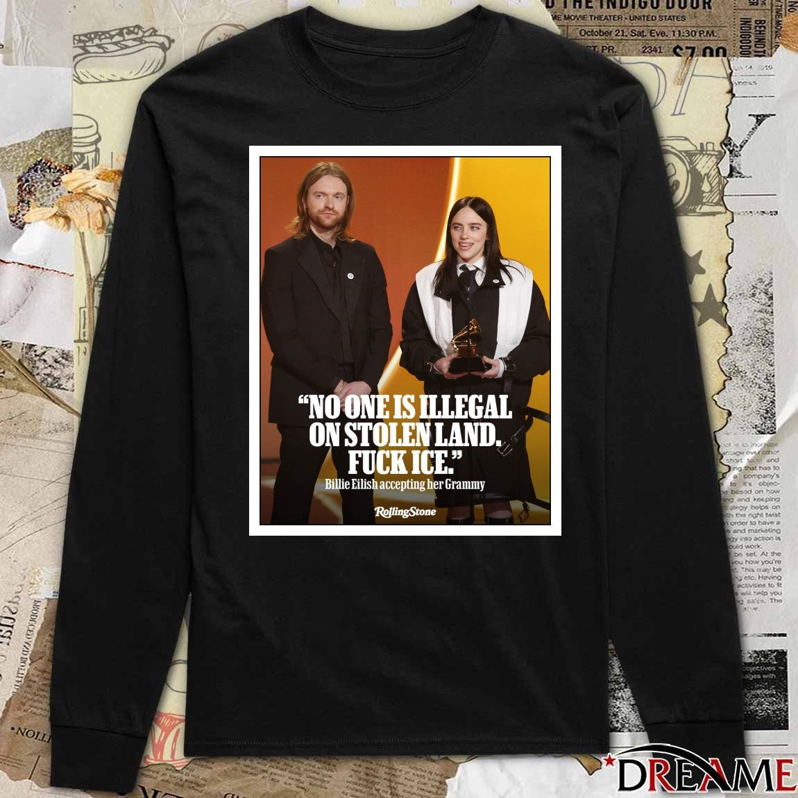 No One Is Illegal On Stolen Land Fuck ICE Billie Eilish Accepting Her Grammys Poster t-shirt