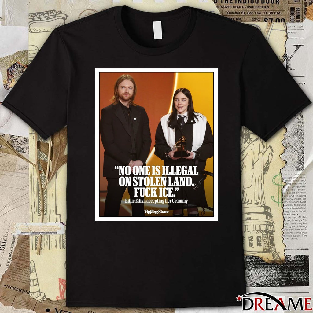 No One Is Illegal On Stolen Land Fuck ICE Billie Eilish Accepting Her Grammys Poster t-shirt