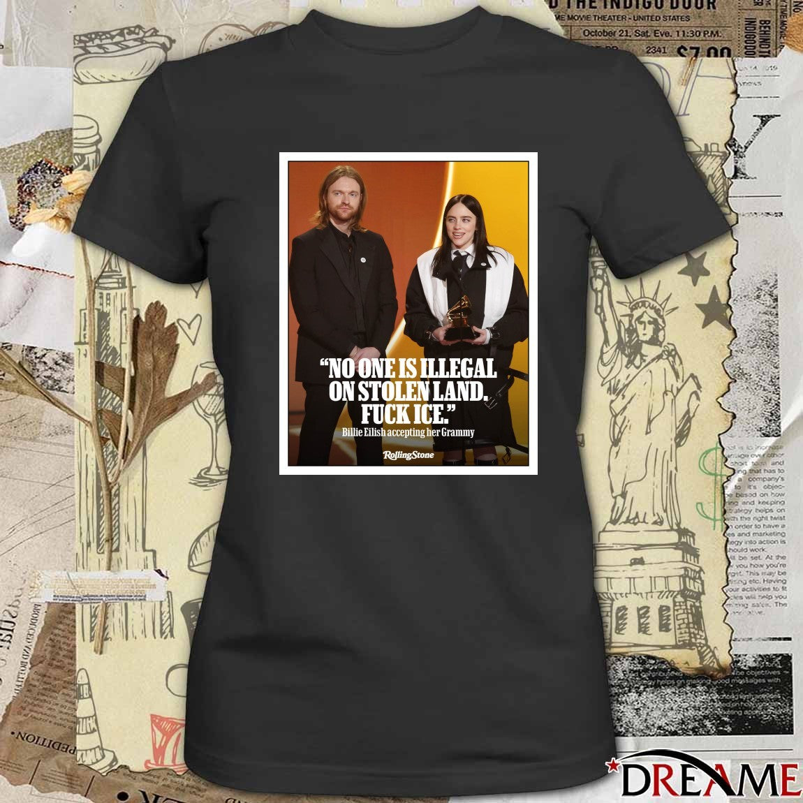 No One Is Illegal On Stolen Land Fuck ICE Billie Eilish Accepting Her Grammys Poster t-shirt