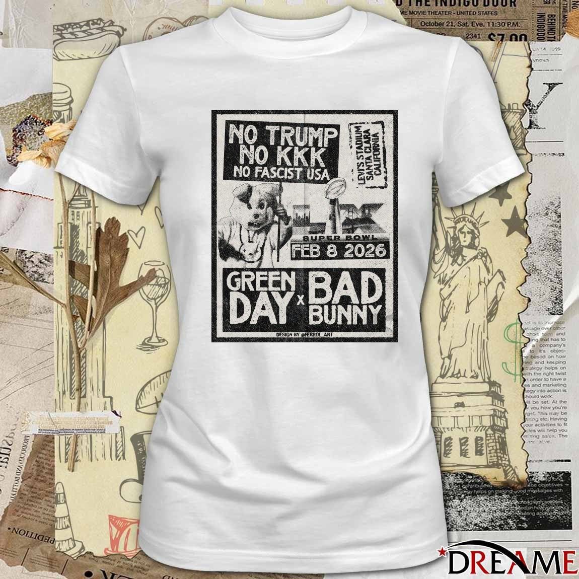 No Trump No KKK No Fascist USA February 8 2026 Green Day x Bad Bunny Poster t-shirt