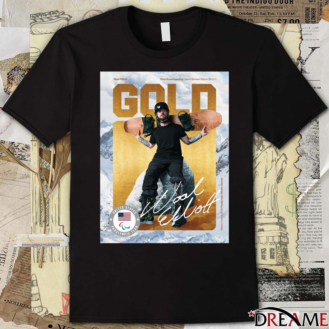 Noah Elliott Para Snowboarding Men’s Banked Slalom SB-LL1 Gold Medal 2026 Signature Poster t-shirt