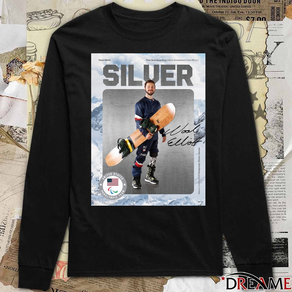 Noah Elliott Para Snowboarding Men’s Snowboard Cross SB-LL1 Silver Medal Signature Poster t-shirt