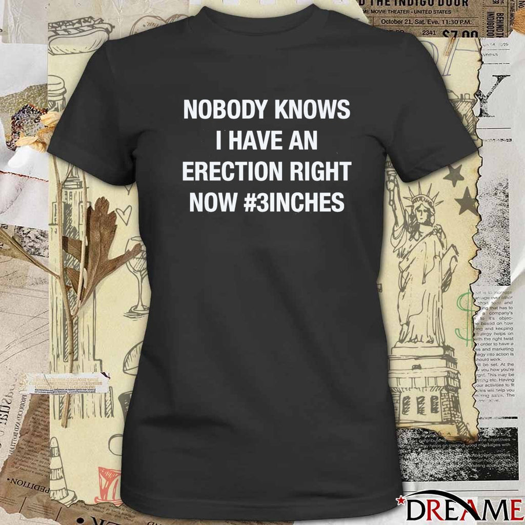 Nobody Knows I Have An Erection Right Now #3inches t-shirt