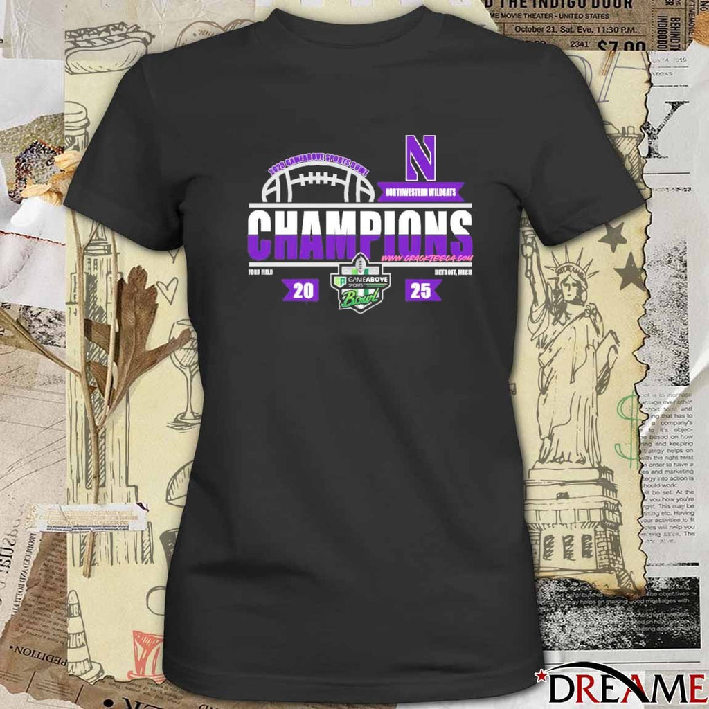 Northwestern Wildcats Football 2025 Gameabove Sports Bowl Champions At Ford Field Detroit MI t-shirt