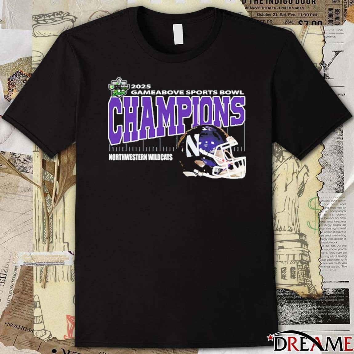 Northwestern Wildcats Gameabove Sports Bowl Champions Ford Field Detroit MI 2025 Helmet t-shirt