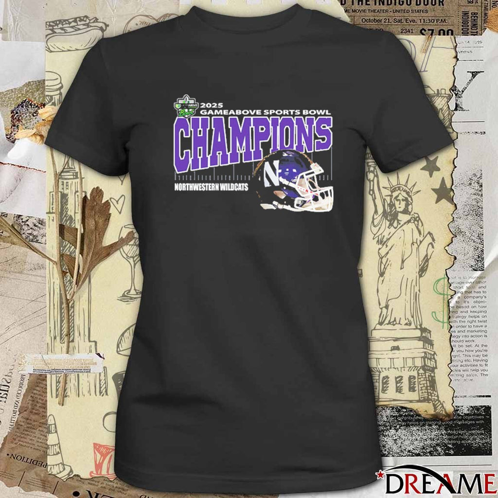 Northwestern Wildcats Gameabove Sports Bowl Champions Ford Field Detroit MI 2025 Helmet t-shirt