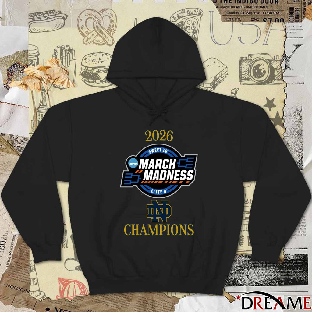 Notre Dame Fighting Irish 2026 NCAA Women’s March Madness Sweet 16 Elite 8 Champions Logo t-shirt
