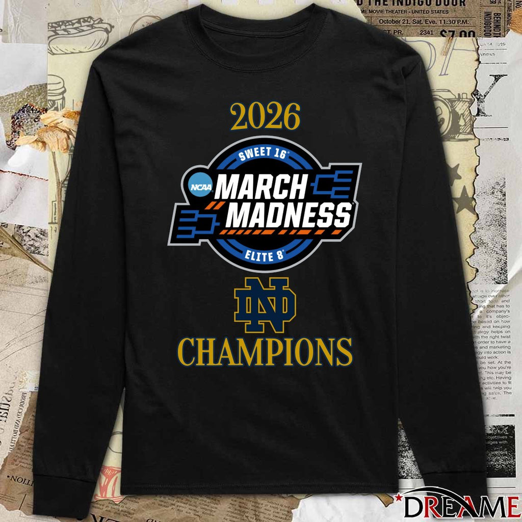 Notre Dame Fighting Irish 2026 NCAA Women’s March Madness Sweet 16 Elite 8 Champions Logo t-shirt