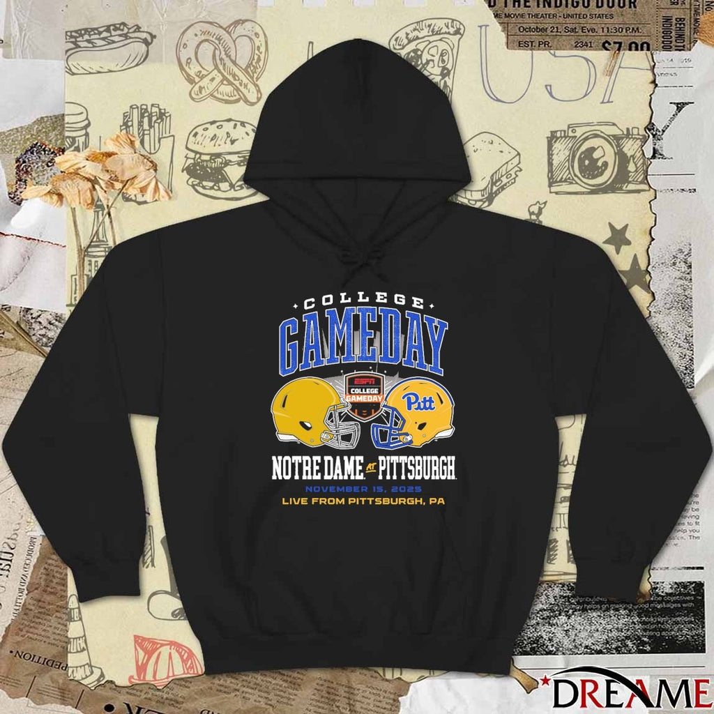 Notre Dame Fighting Irish At Pittsburgh Panthers ESPN College GameDay Live From Pittsburgh PA November 15 2025 Helmet t-shirt