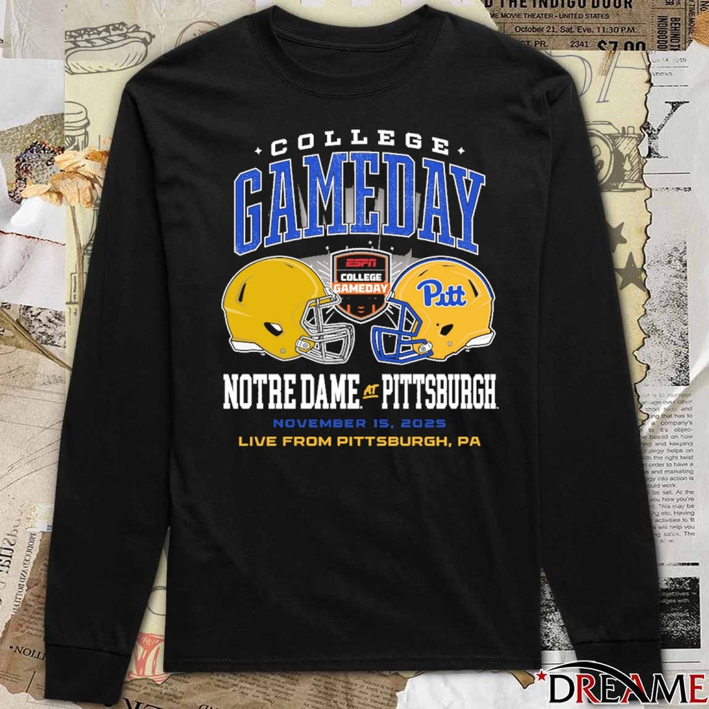 Notre Dame Fighting Irish At Pittsburgh Panthers ESPN College GameDay Live From Pittsburgh PA November 15 2025 Helmet t-shirt