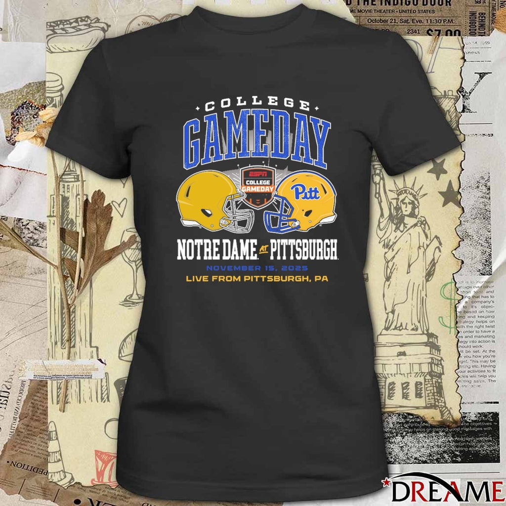 Notre Dame Fighting Irish At Pittsburgh Panthers ESPN College GameDay Live From Pittsburgh PA November 15 2025 Helmet t-shirt