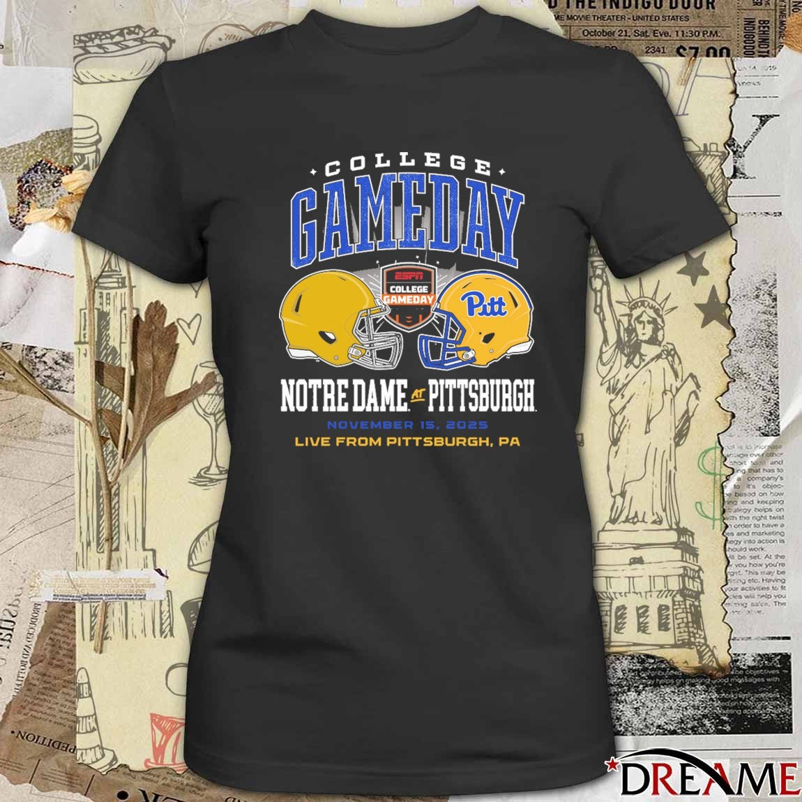 Notre Dame Fighting Irish At Pittsburgh Panthers ESPN College GameDay Live From Pittsburgh PA November 15 2025 Helmet t-shirt