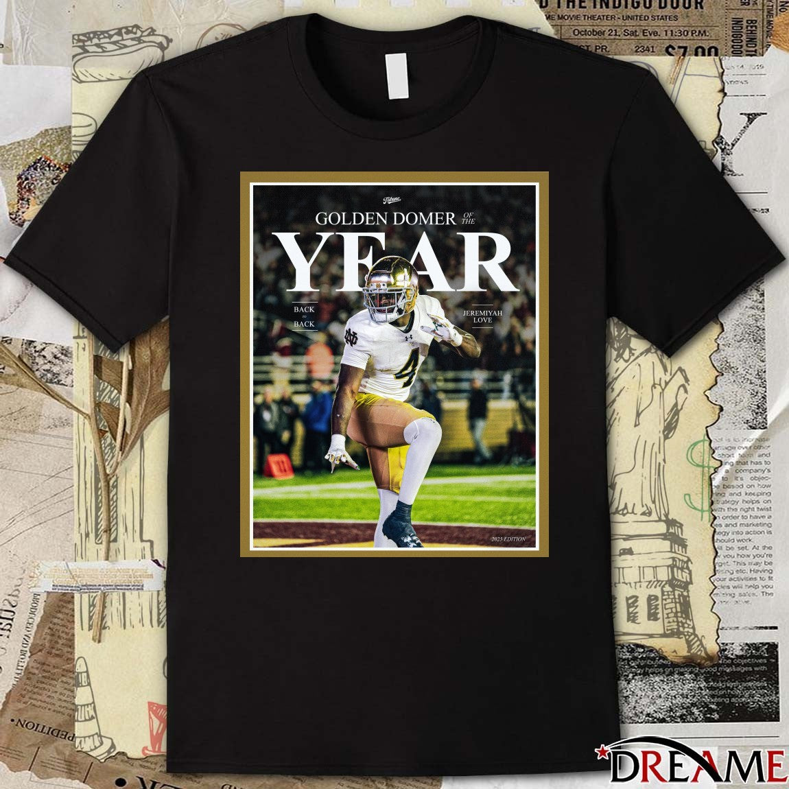 Notre Dame Fighting Irish Irish Tribune Jeremiyah Love 2025 Golden Domer of the Year Poster t-shirt