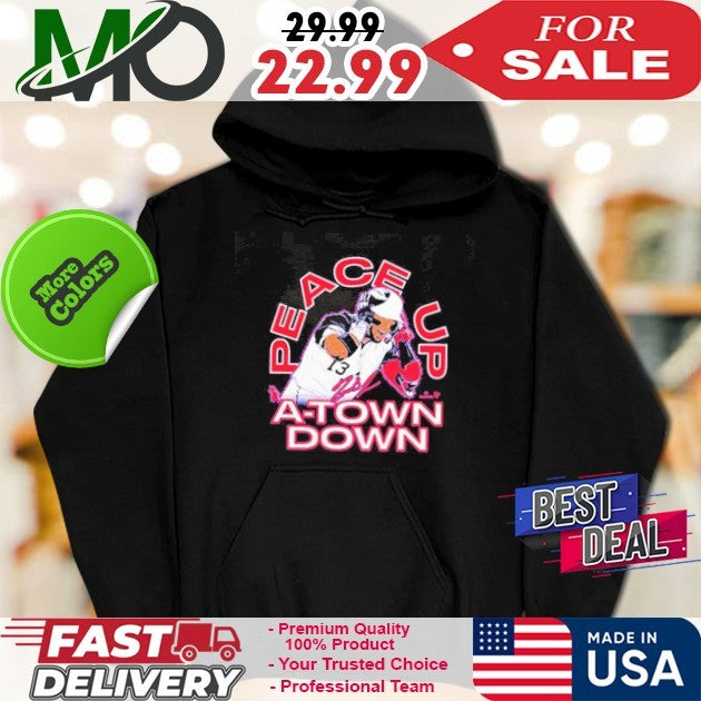 Number 13 Ronald Acuña Jr. Peace Up A-Town Down Signature Graphic Baseball Shirt