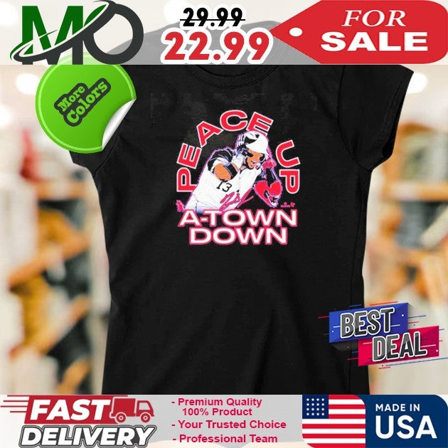 Number 13 Ronald Acuña Jr. Peace Up A-Town Down Signature Graphic Baseball Shirt