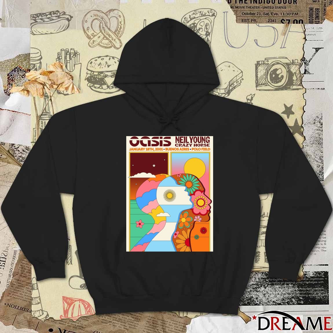 Oasis and Neil Young and Crazy Horse January 18th, 2001 Polo Field in Buenos Aires, Argentina Poster t-shirt