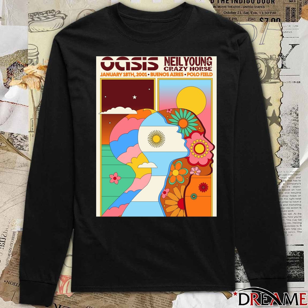 Oasis and Neil Young and Crazy Horse January 18th, 2001 Polo Field in Buenos Aires, Argentina Poster t-shirt