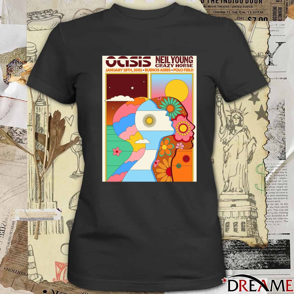 Oasis and Neil Young and Crazy Horse January 18th, 2001 Polo Field in Buenos Aires, Argentina Poster t-shirt