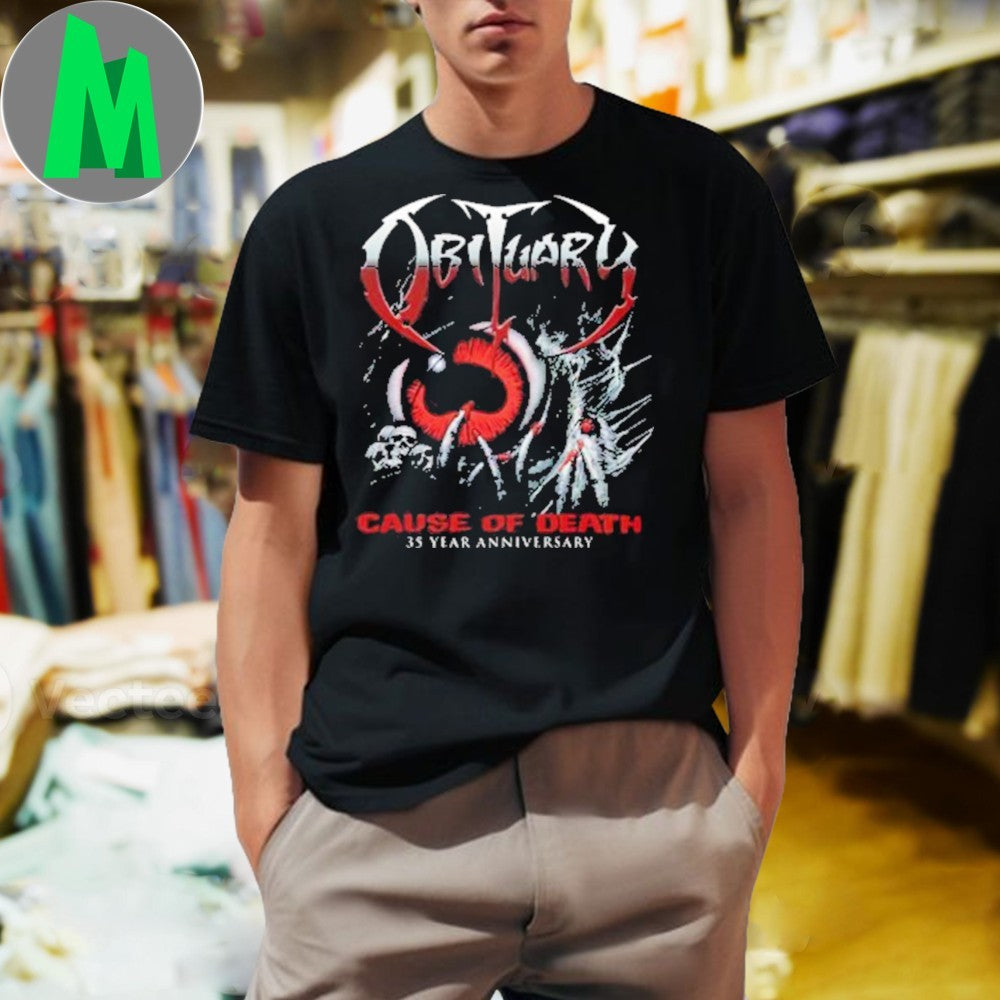 Obituary Cause Of Death 35 Year Anniversary 2025 T-Shirt Death Metal Band Graphic Tee Tour Merch Official Fan Apparel