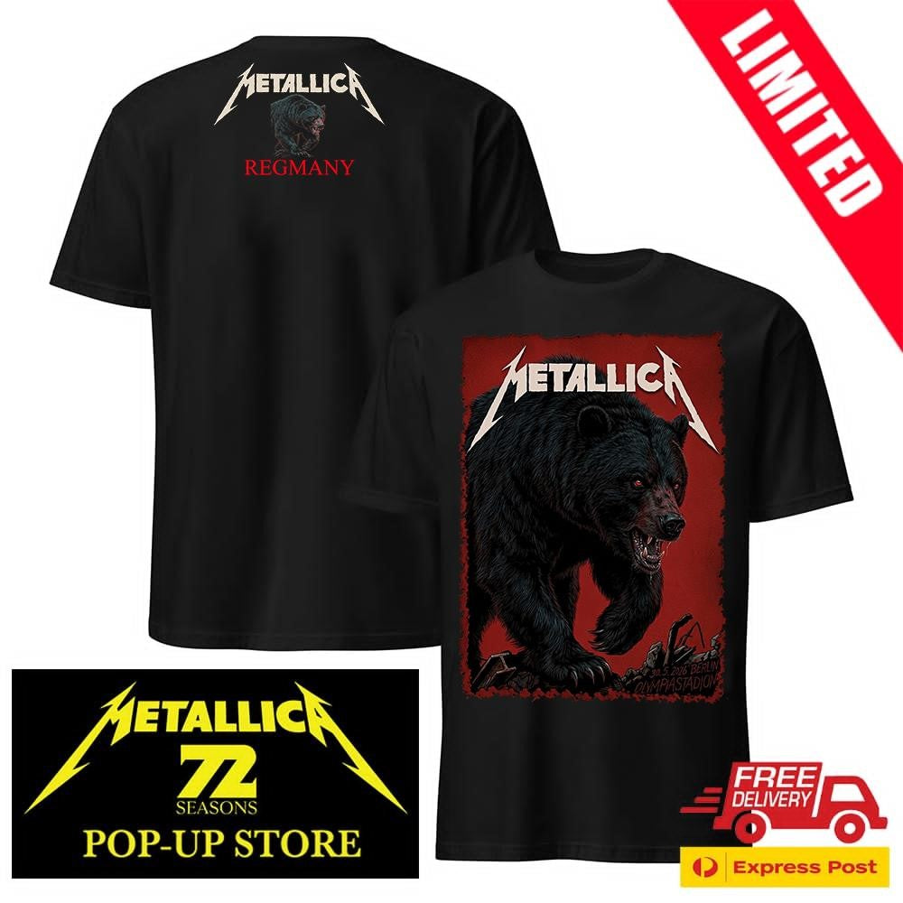 Official Metallica Berlin Tour 2026 Two Sided Shirt Janta Island Bear Olympiastadion Pop-Up