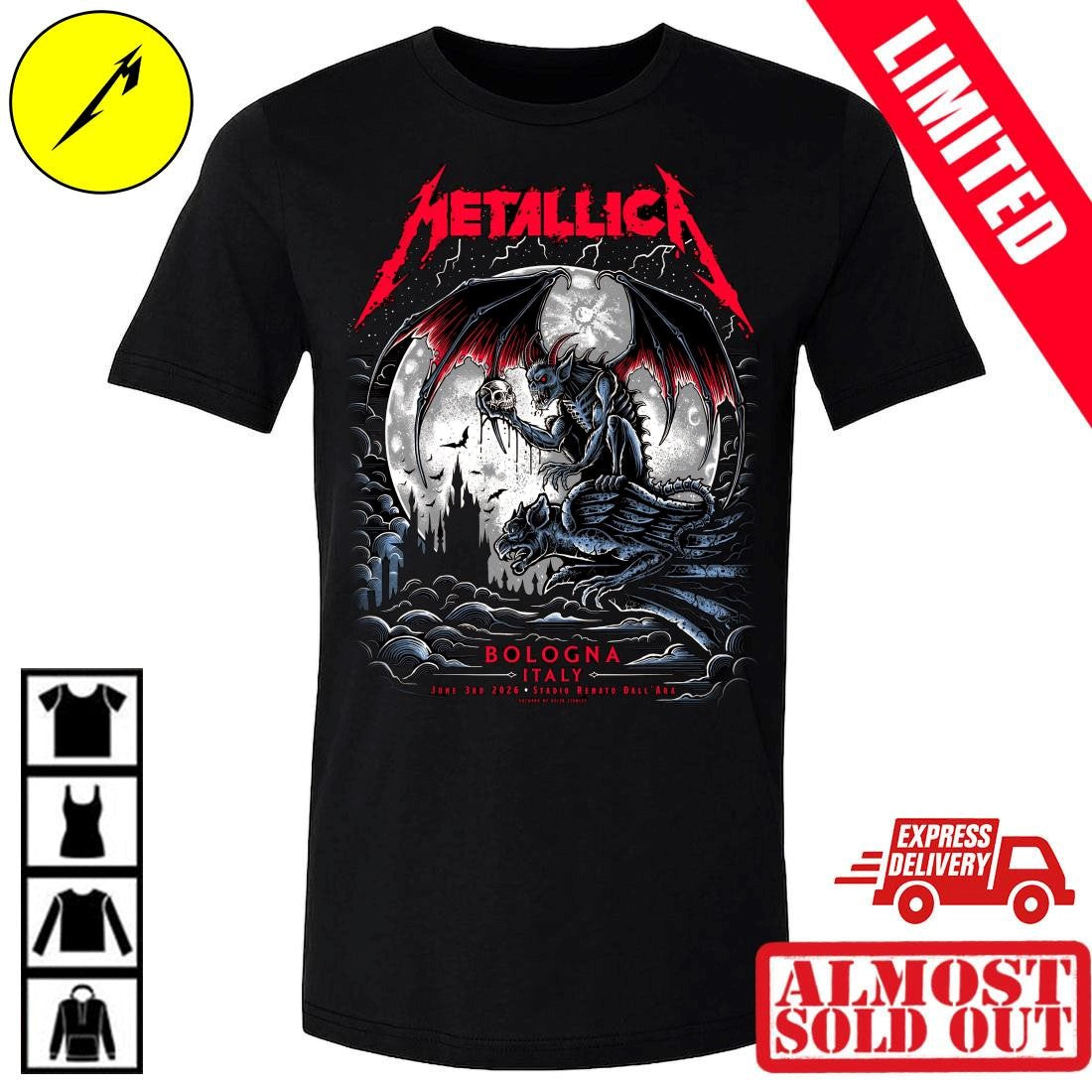 Official Metallica Bologna Italy June 3rd 2026 Pop-Up Shop Tee