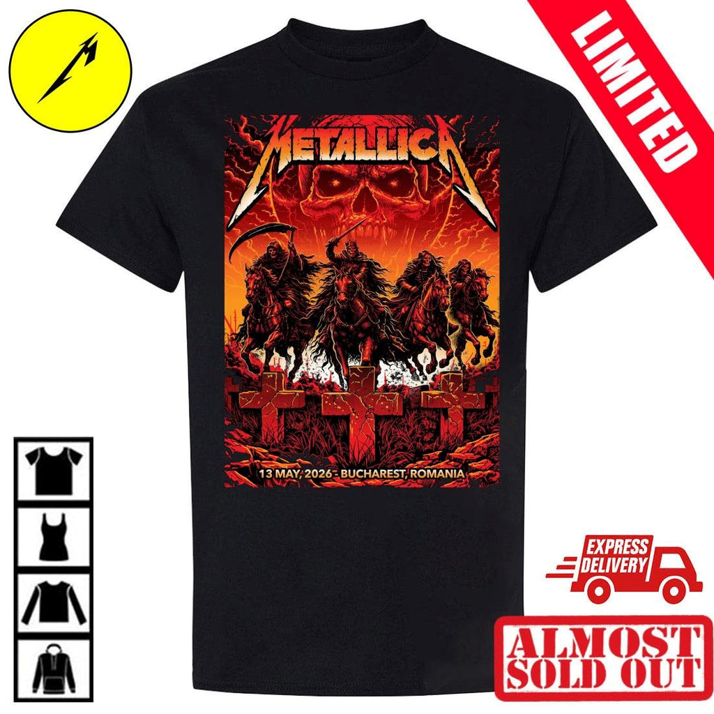 Official Metallica Bucharest 2026 Concert T-Shirt Pop Up Merch Store Exclusive By Maxx242 Romania May 13 2026 Limited Edition Tee